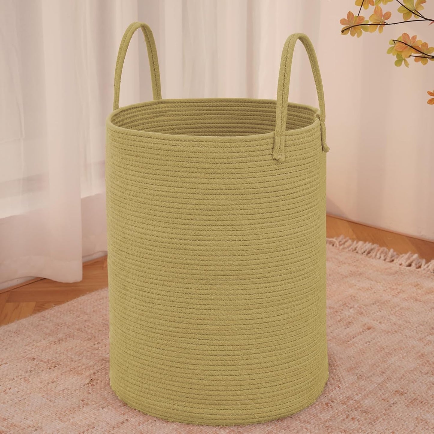 Large Woven Laundry Basket Hamper,80L Cotton Rope Storage Bin for Blankets,Toys and Clothes,Decorative Tall Nursery Hamper for Living Room,Baby Nursery,Bathroom and Bedroom,Jute
