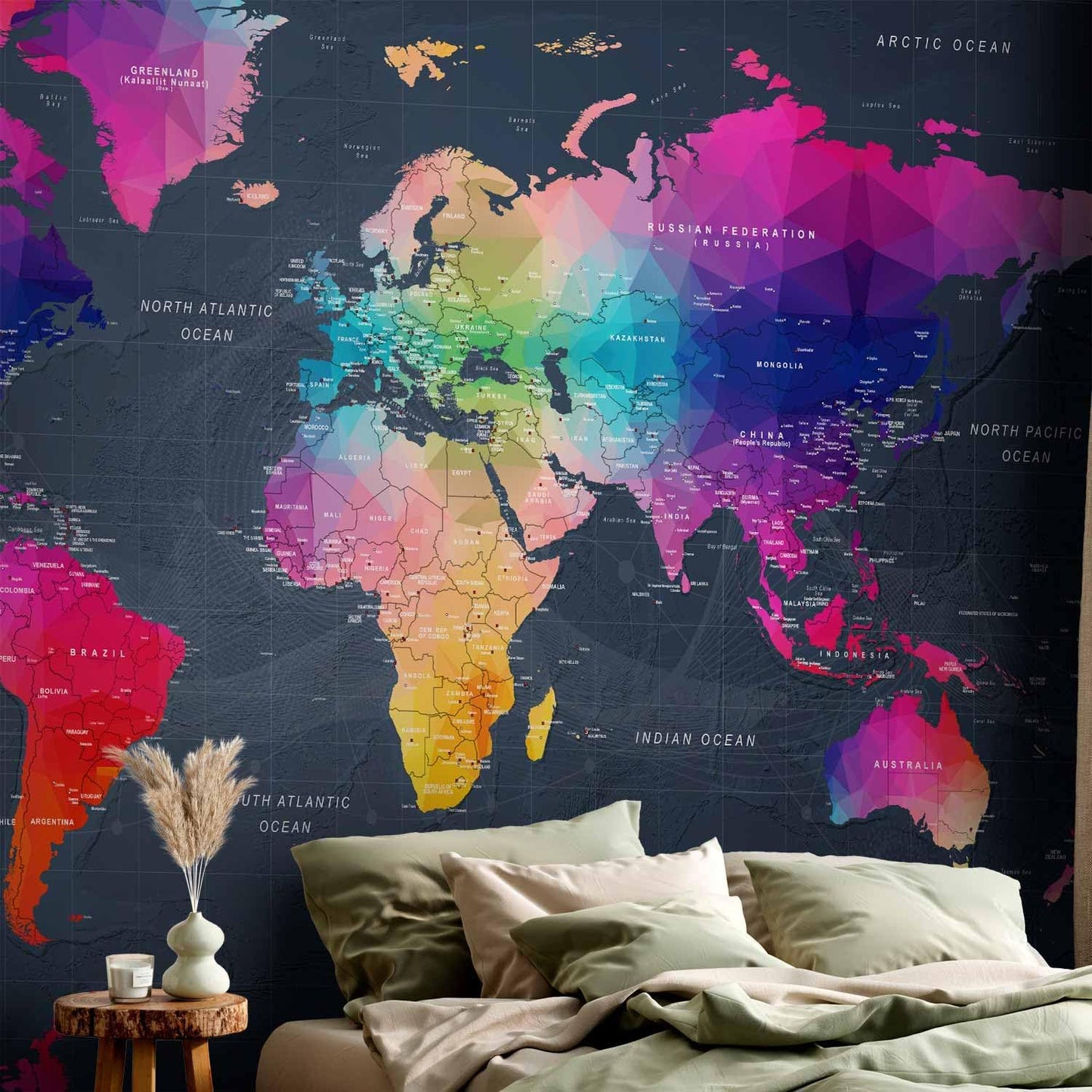 artgeist Premium Wall Mural World Map 177"x124" - XXL Non-Woven Wallpaper Fleece Wall Decor Photo Print Picture Image Design Home Map of The World k-A-0126-a-a