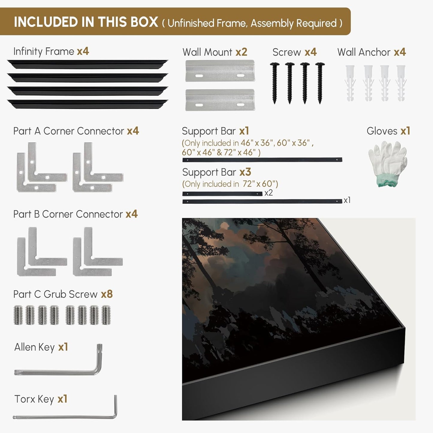 SIGNWIN 60"x72" Extra Large Framed Wall Art Silhouetted Trees at Dusk, Dramatic Forest and Cloudscape for Home Living Room Bedroom Decor (Frame Assembly Required)