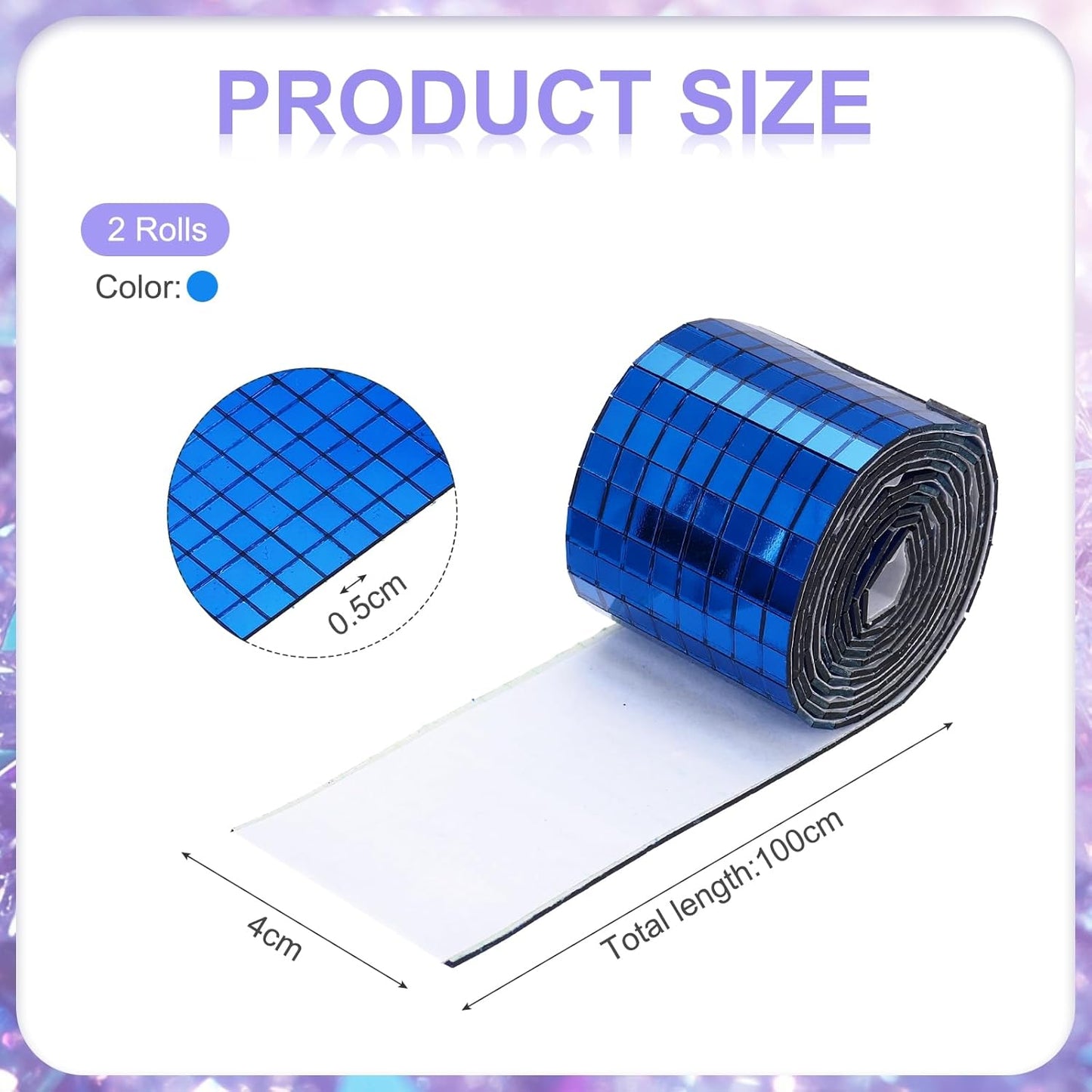 MECCANIXITY Self Adhesive Glass Mirror Mosaic Tiles 3200 Pcs 5 x 5 mm Disco Tiles for Craft Decoration Glass Mirror Disco Ball Blue 2 Pcs