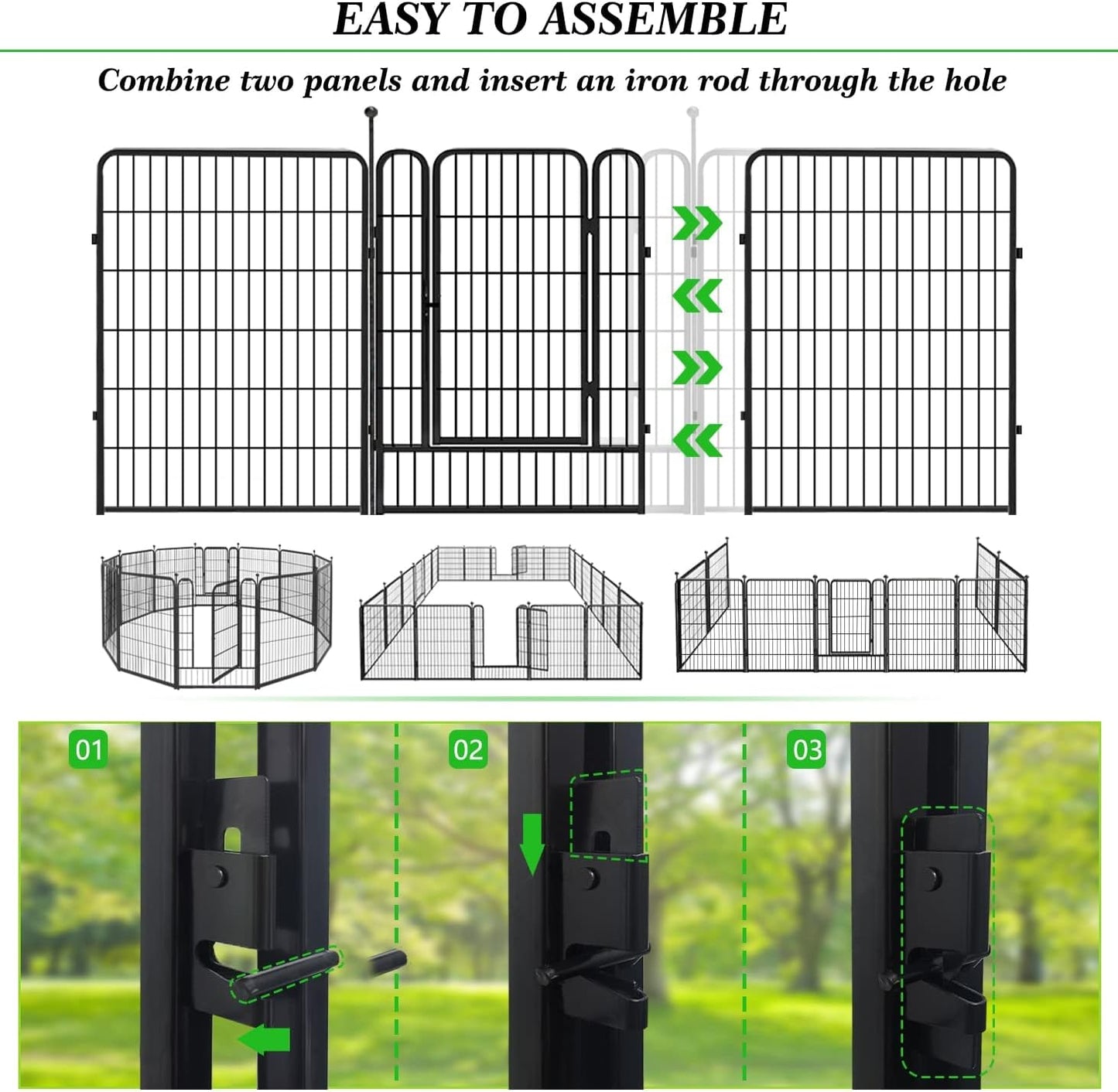 Decorative Black Metal Fencing Garden Fence with Gate, 36ft(L) 40in(H) 16 Fence Panels No Dig Fence Rustproof Animal Barrier Fence Temporary Dog Panels Fencing Outdoor