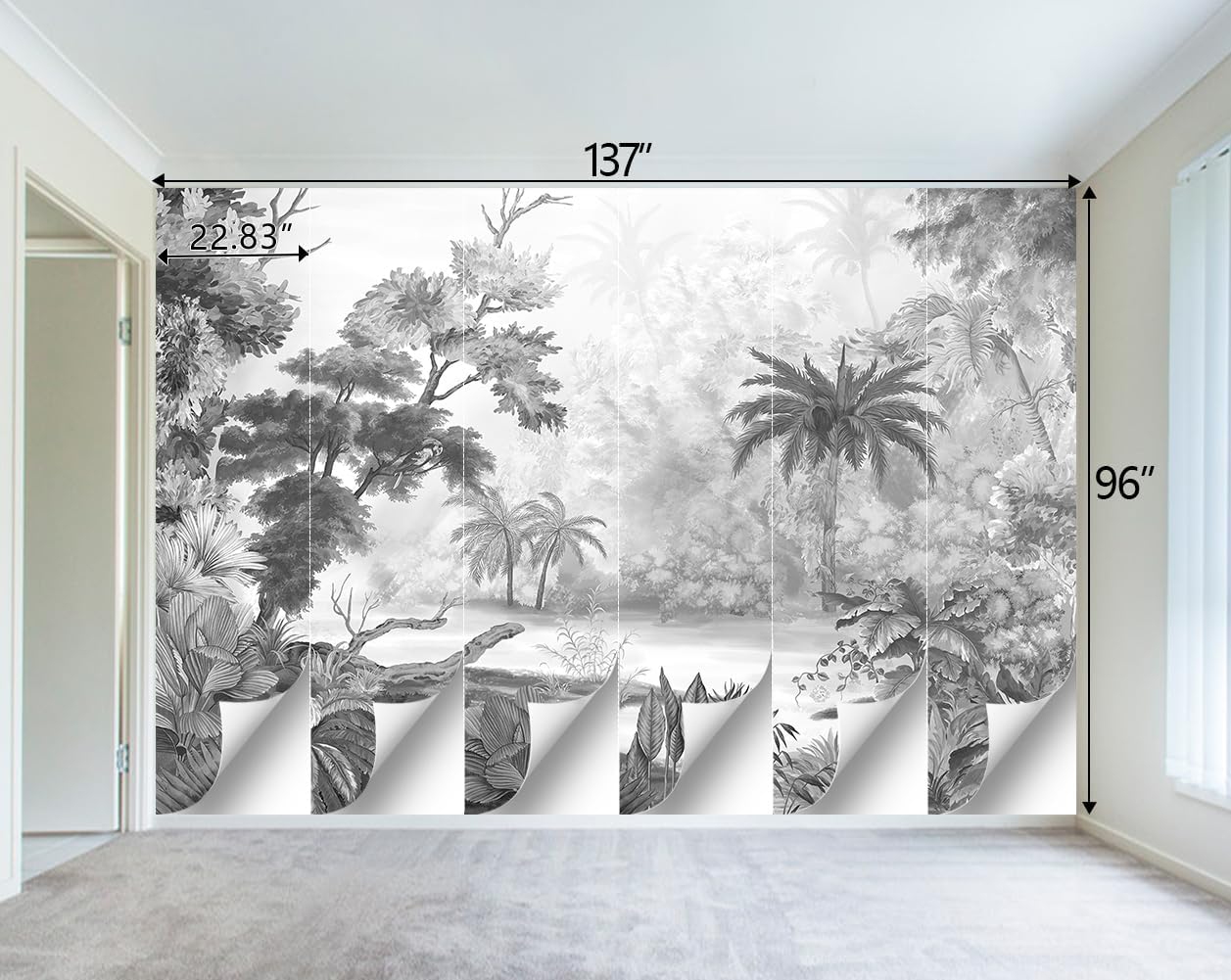 Grey Tropical Rainforest Plant wallpeper Living Room Bedroom Jungle Botanical Wall Mural - 137"x96"（Not Peel and Stick）