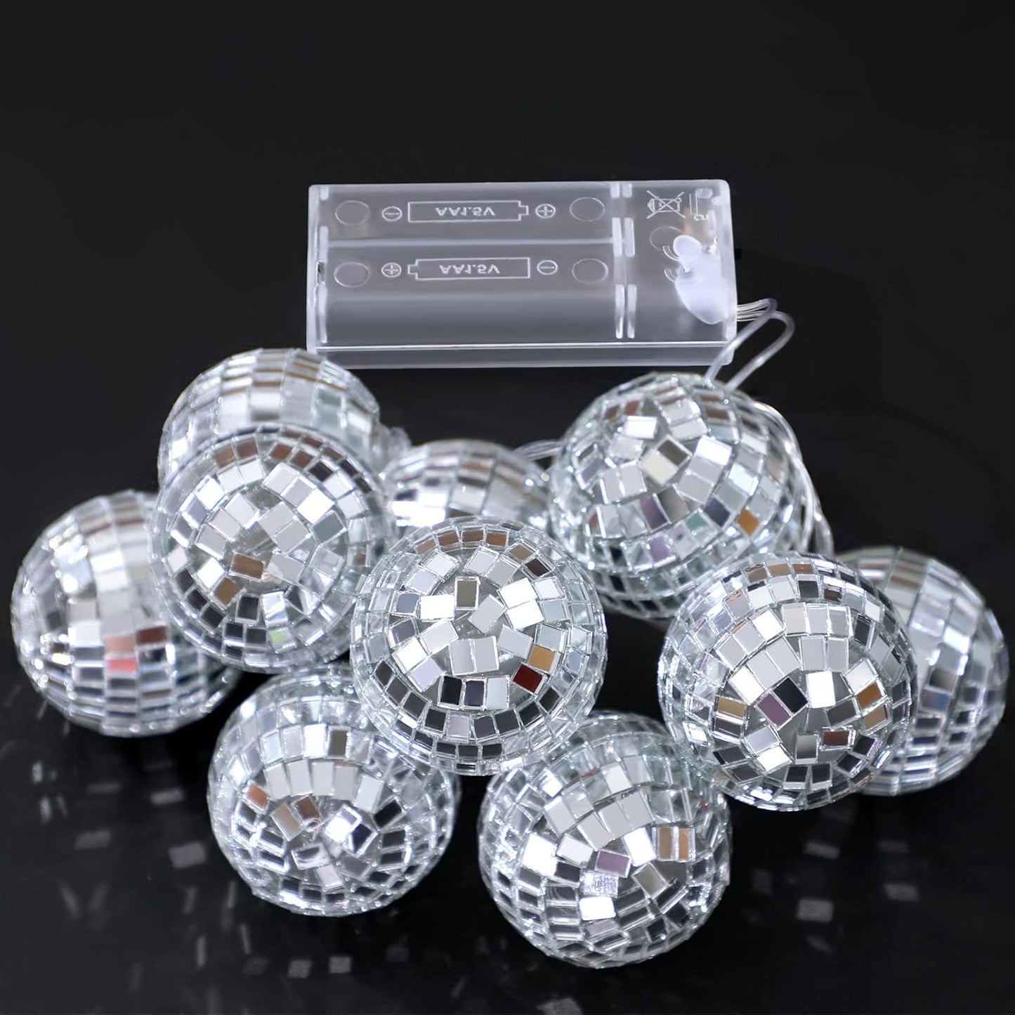 Zhanmai 30 LED Disco Ball String Lights Decor Lighted Mini Mirror Disco Balls Ornaments for 70s 80s Party Supplies Club(1.57 Inch Ball,Silver)