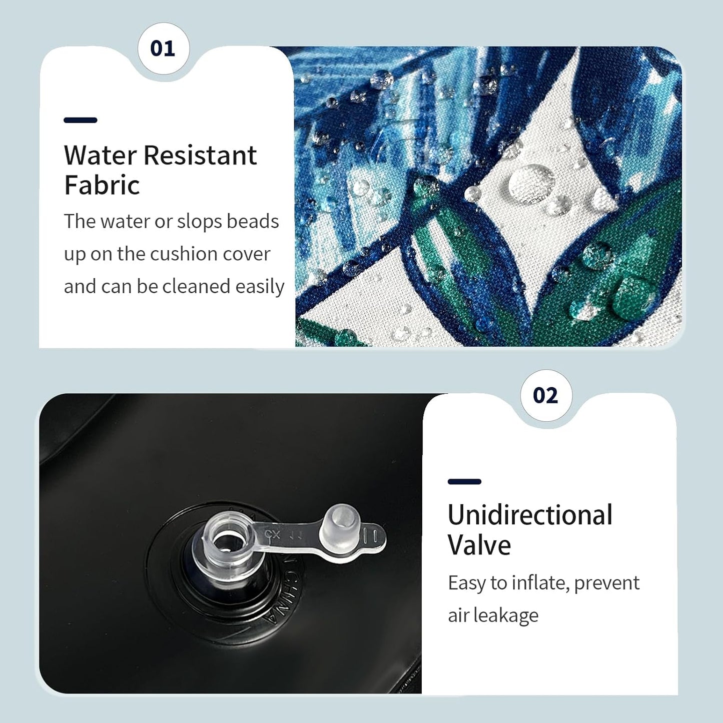 Inflatable Ottoman Stool D21 xH9 for Outdoor/Indoor Use, Water Repellent Patio Foot Rest Stool with Portable Handle,Round Pouf Ottoman Suitable for Garden,Deck and Camping - Leaves Ink Blue