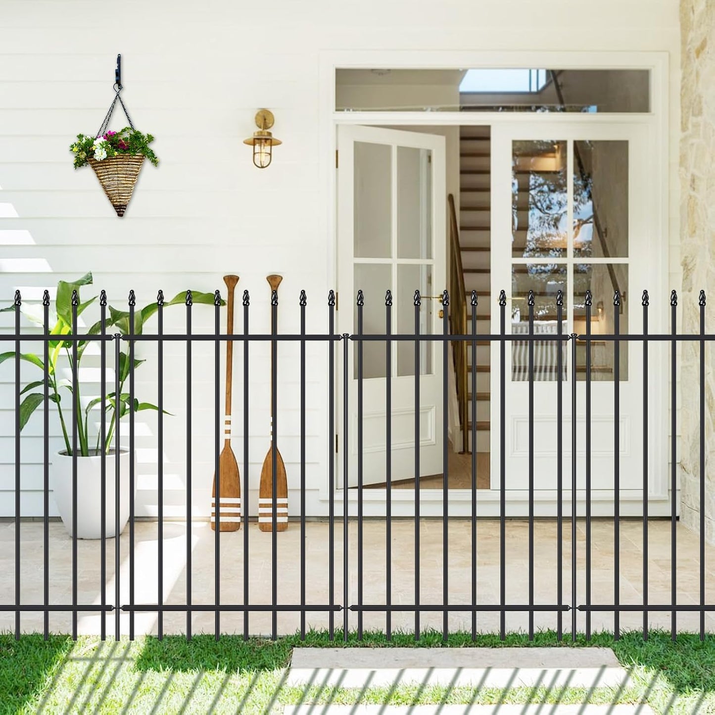 Metal Garden Fence 42 in H x 11.5 ft L, Border Fence Panels Animal Barrier for Dogs, No Dig Garden Fencing for Yard Patio Flower Bed Lawn Outdoor, 5 Panels + 6 Stakes Black