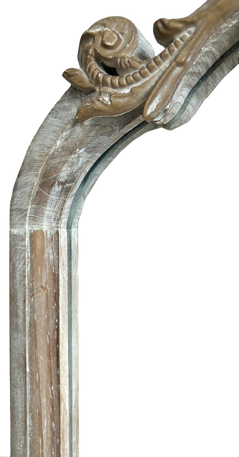 36" Tall Wood Framed Vintage Baroque Style Ornate Wall Mirror in Rustic Brown Finish for Farmhouse, Cottage, Attic for Bathroom, Living Room, Bedroom and Drawing Room(Brown, 16"x32")