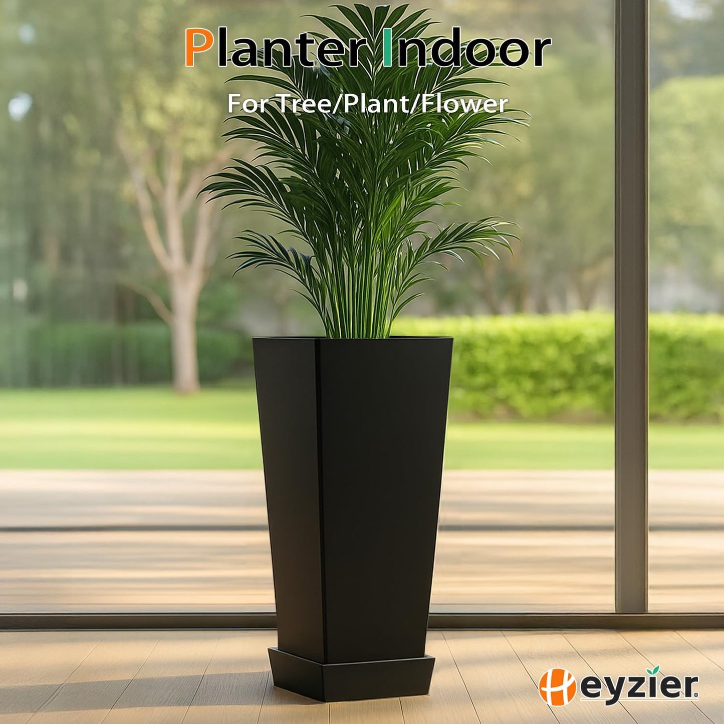 Tall Planters for Outdoor Plants, Large Resin Flower Pots with Saucers for Garden, Front Porch, Patio, Indoor - Set of 2 (Black, 30 inch - 2 Pack)