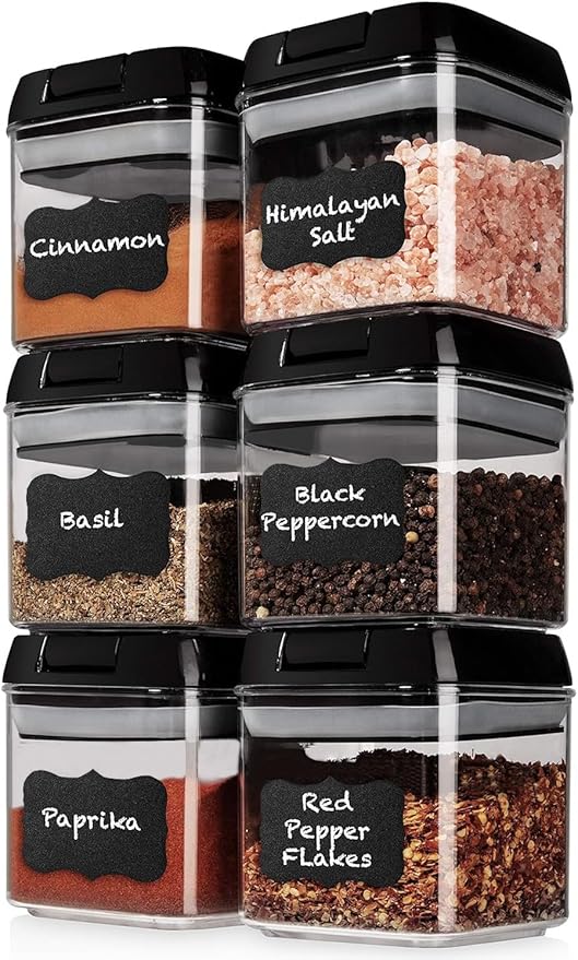 Shazo 6 PC Airtight Food Storage Containers - BPA Free Clear Plastic Snack & Spice Containers with Easy Lock Lids - Kitchen and Pantry Organization for Herbs, Coffee, Tea - 0.5L / 2.1 Cups