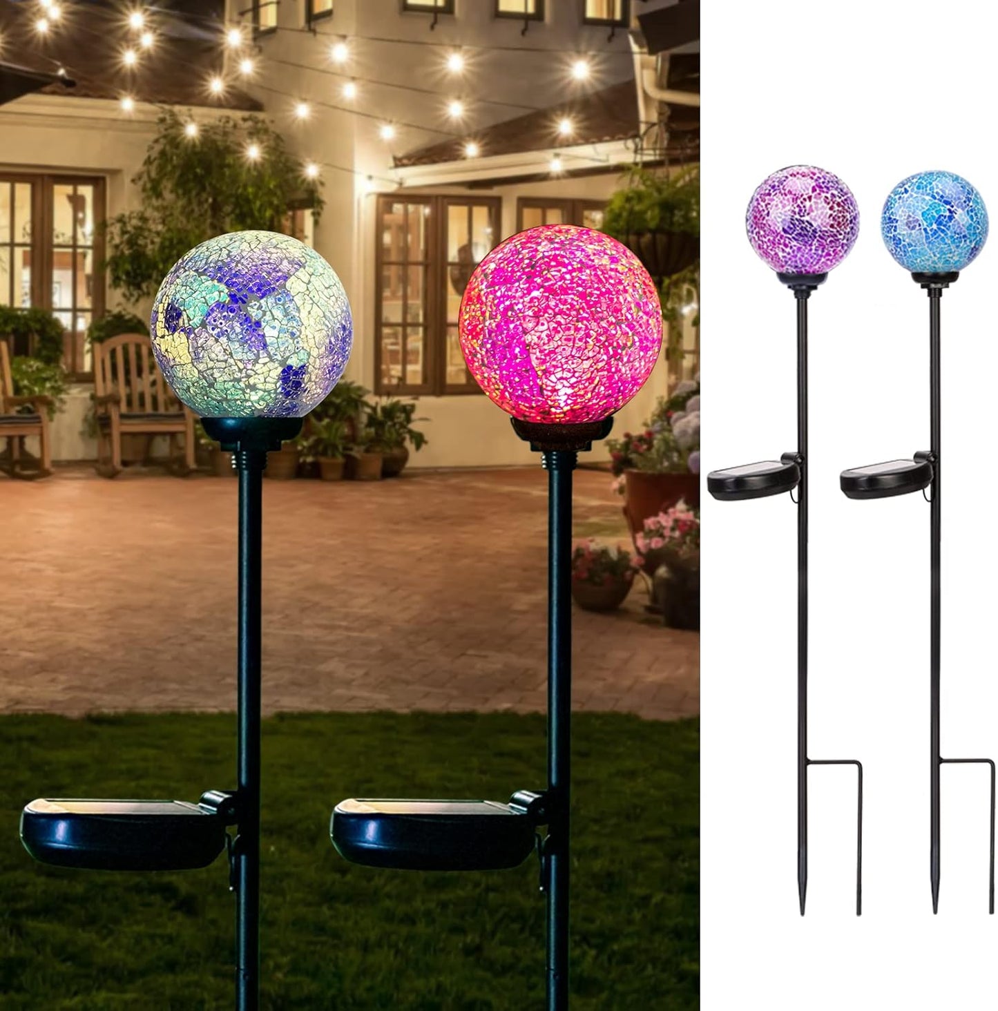 VCUTEKA Solar Garden Decorative Lights Outdoor, Mosaic Solar Light Waterproof LED Pathway Stake Light for Landscape Patio Yard Deck Walkway Decoration, 2 Pack