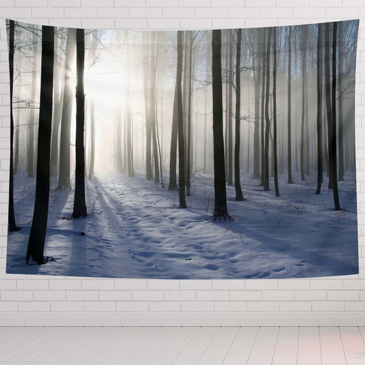 Winter Tapestry For Bedroom Path In Winter Forest On A Misty Morning Tapestries Wall Hanging For Living Room Dorm Office 60×40 In