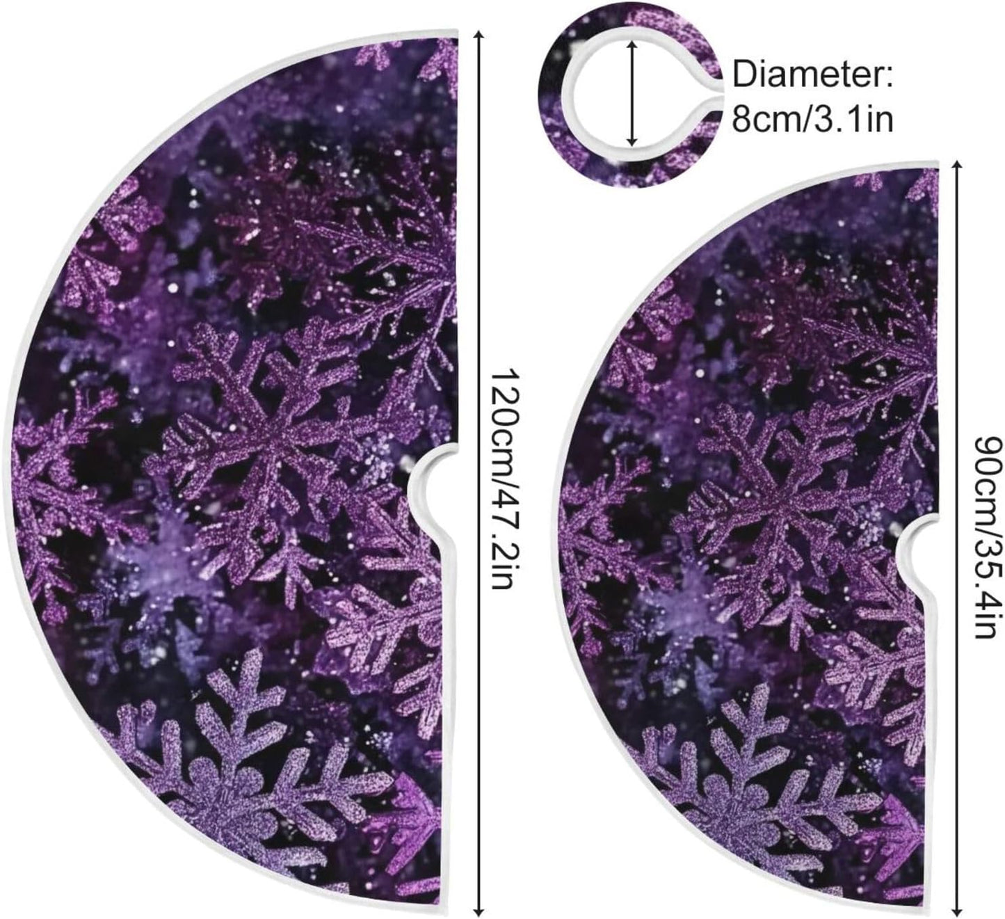 Christmas Purple Snowflake Party Tree Skirt, Seasonal Tree Mat Holiday Party Supplies Ornaments Indoor Outdoor Decorations for Tabletop Trees 47.2 Inches