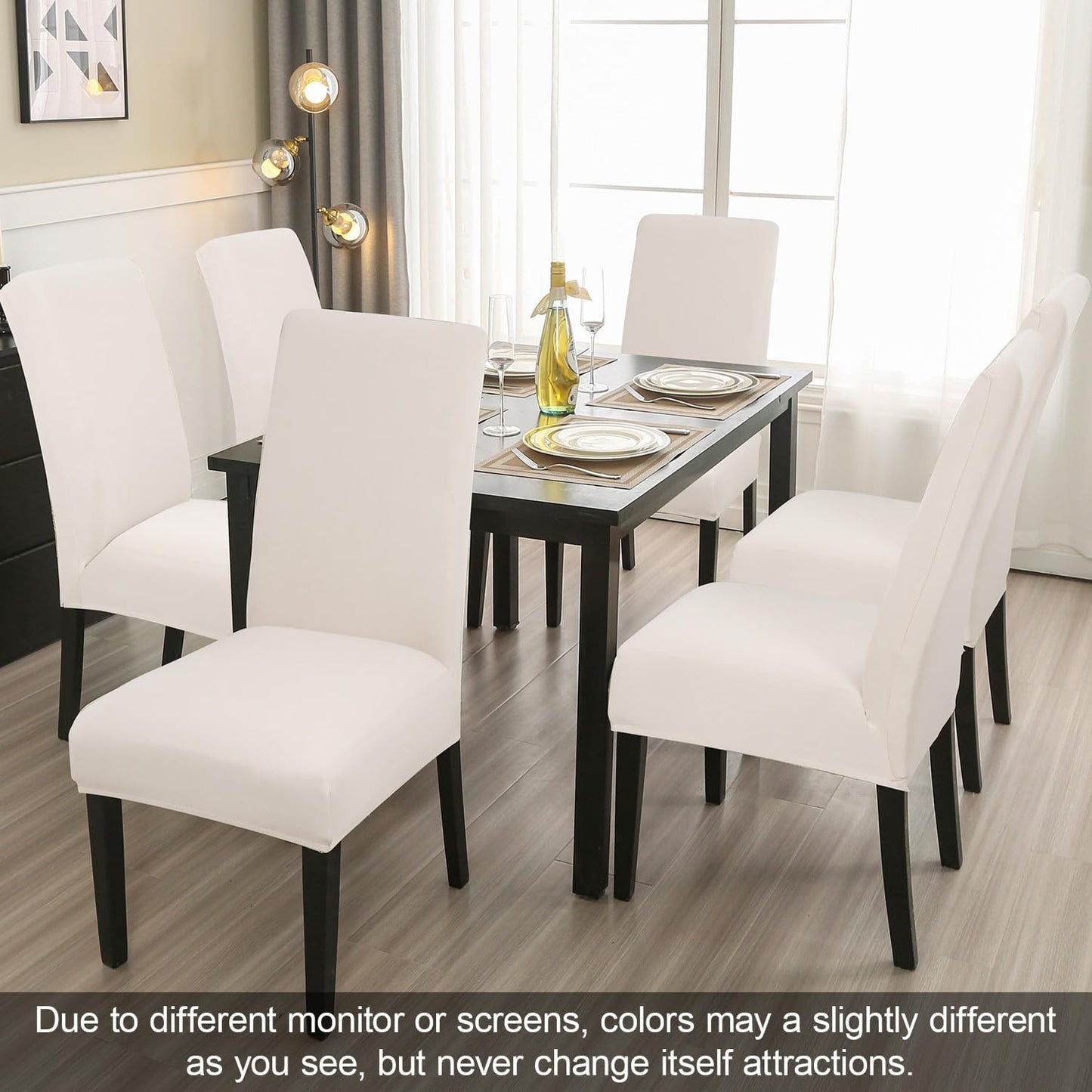 JQinHome 6 Pcs Dining Chair Slipcover,High Stretch Removable Washable Chair Seat Protector Cover for Home Party Hotel Wedding Ceremony (Beige White)