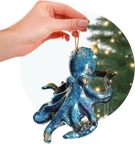 Hand-Painted Beach Christmas Ornament – Coastal Tree Decoration for Ocean Lovers – Unique Nautical Ornament for Christmas Tree or Stocking Stuffer Gift (Octopus)