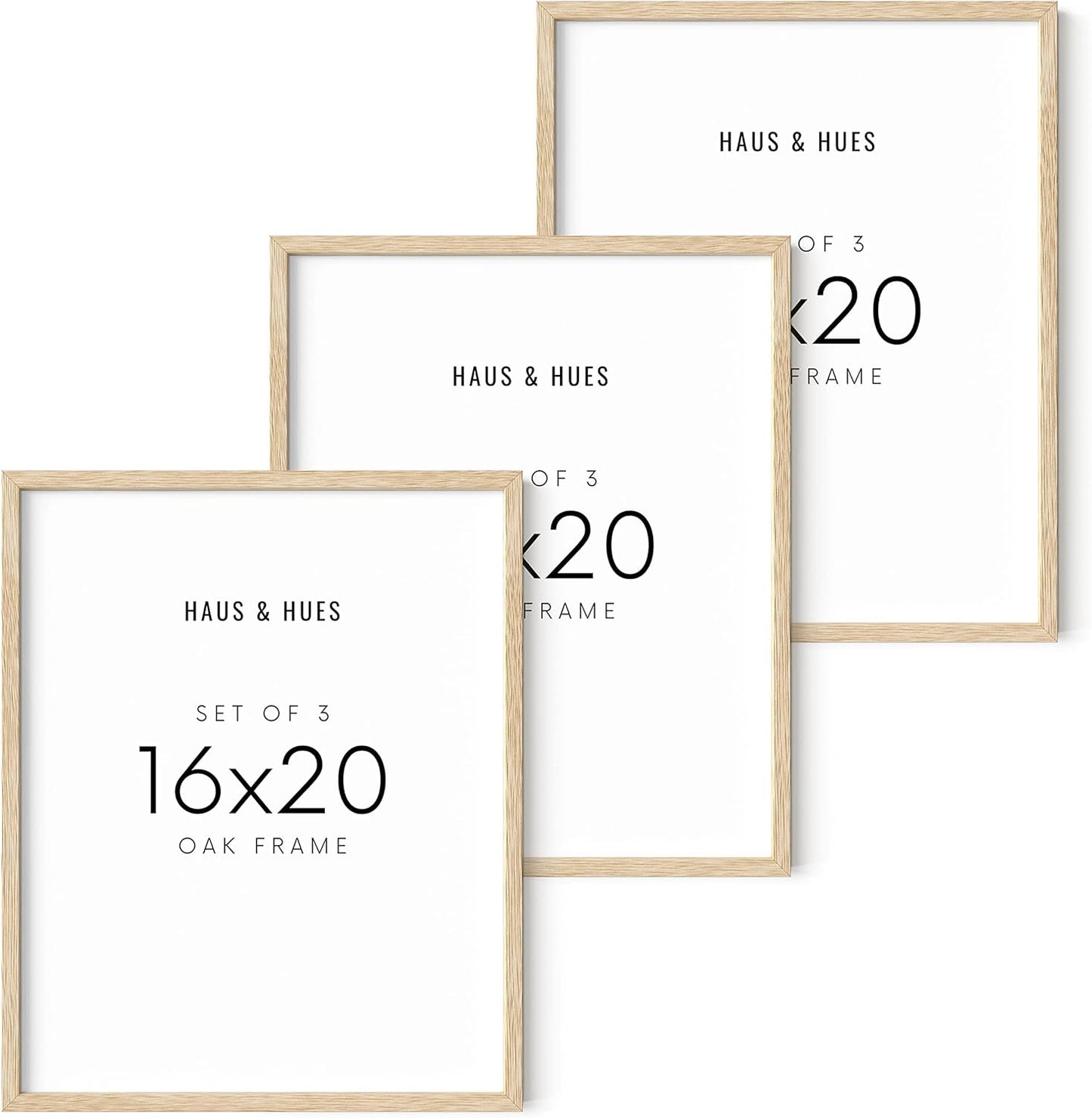 HAUS AND HUES Beige Wood Oak 16x20 Picture Frame, Set of 3 - Modern Wood Wall Art Display - Lightweight 16x20 Frame Set of 3 for Art Prints, Photos, Posters - Ready-to-Hang Vertically & Horizontally