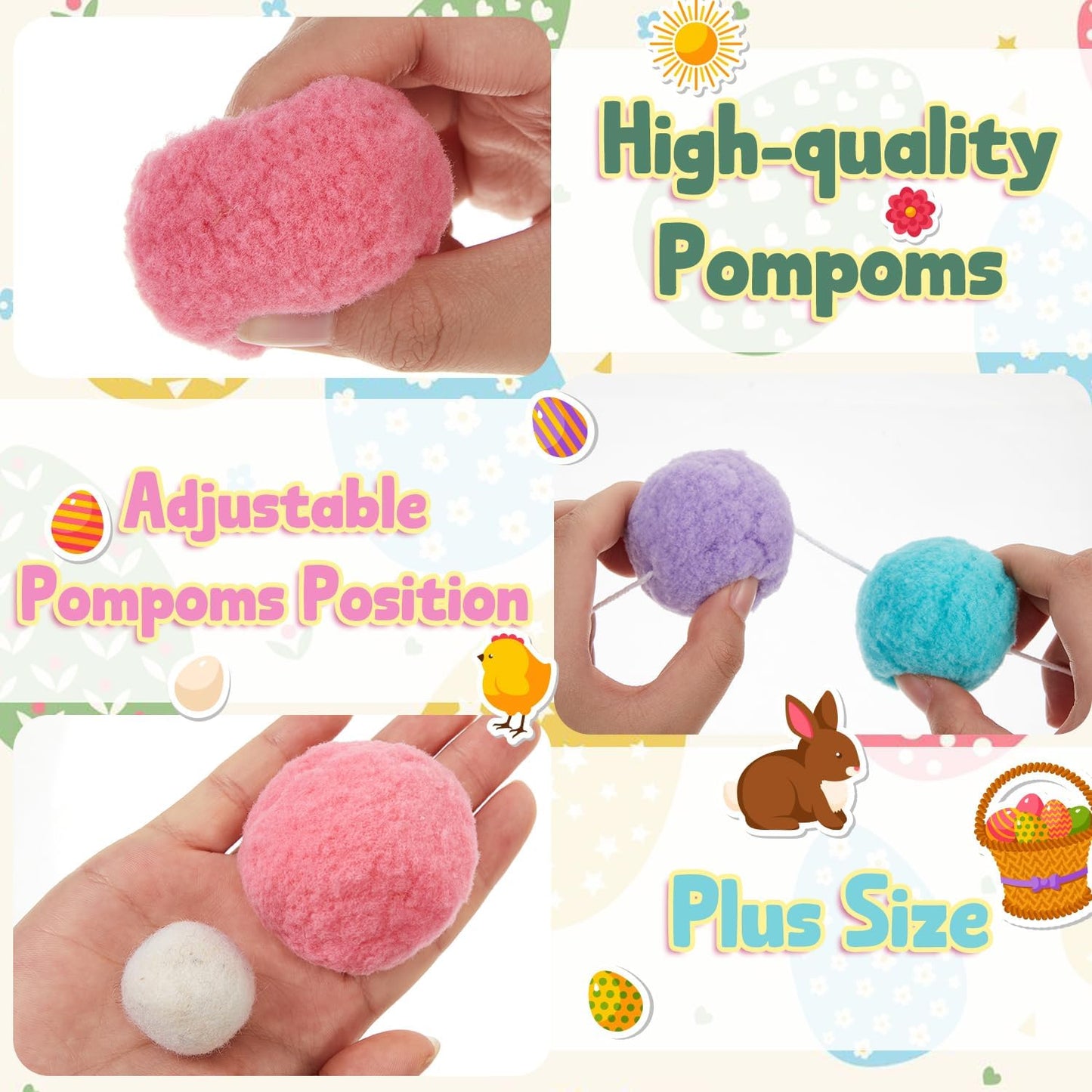 Boao 2 Pcs 2 Inch Large Pastel Colorful Pom Pom Garland 13 ft Long Felt Ball Rainbow Banner 36 Balls for Classroom, Christmas, Mantle Decor, Easter Tree Ornaments, Baby Shower Party Hanging Decor