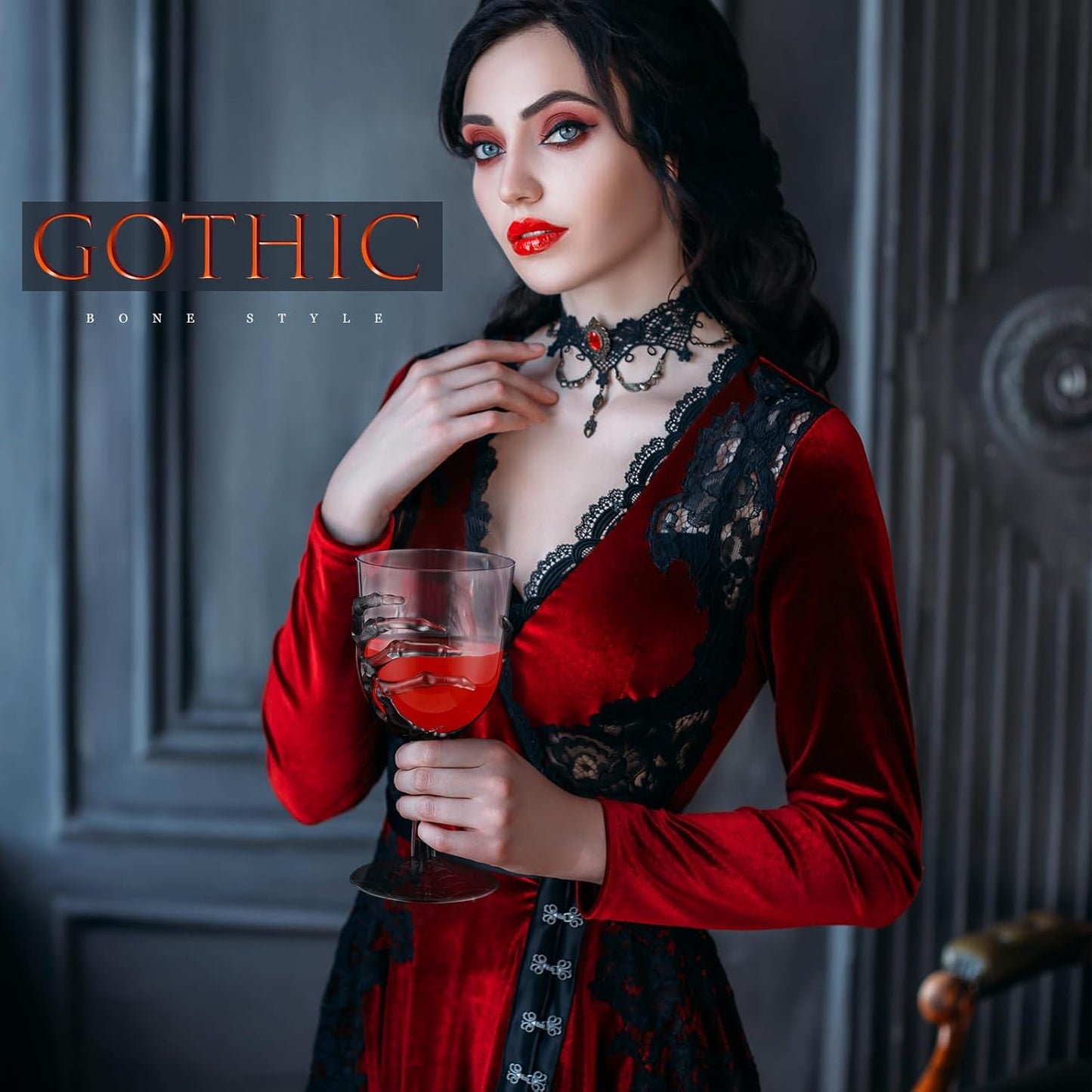 Dandat 6 Pcs Halloween Skeleton Hand Goblets 12oz Clear Plastic Halloween Cups Skull Wine Glass Set for Creepy Spooky Party Decorations (Black)