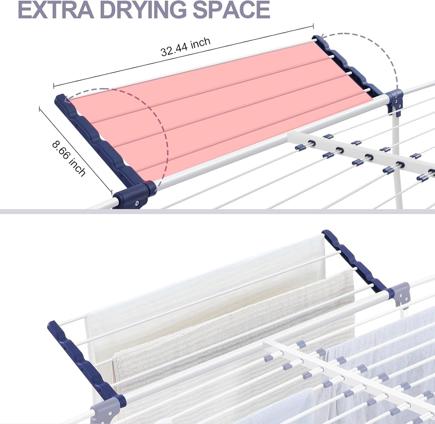 APEXCHASER Clothes Drying Rack, Foldable Gullwing Laundry Rack for Indoor Outdoor, 10pcs Clips with Bag, Collapsible Space-Saving Drying Rack for Clothes Towels Dolls, White