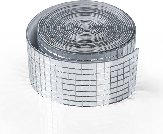 LONGKING 5664 Pieces Self-Adhesive Mirror Tiles, Square Mirror Stickers Mosaic Tiles, Glass DIY Craft Decoration, Disco Ball Tiles (Silver, A Large Roll)