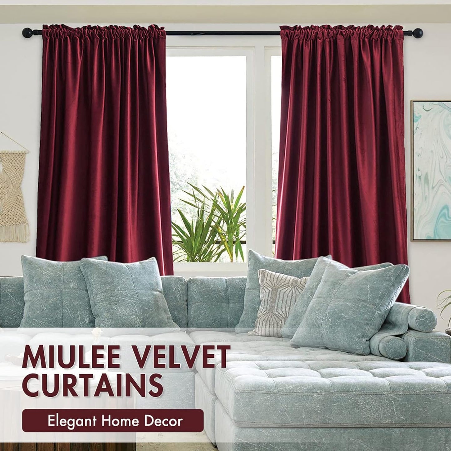 MIULEE Burgundy Velvet Curtains Thermal Insulated Blackout Curtain Christmas Drapes for Bedroom Living Room Darkening 84 Inches Long Curtains Panels Rod Pocket Set of 2