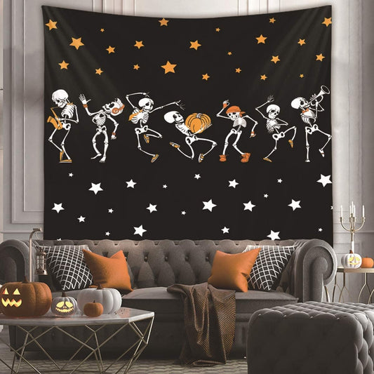 NASKY Halloween Wall Tapestry - Skull Trippy Black and White for Room Party Decor (59.1" X 78.7" - 150x200cm)