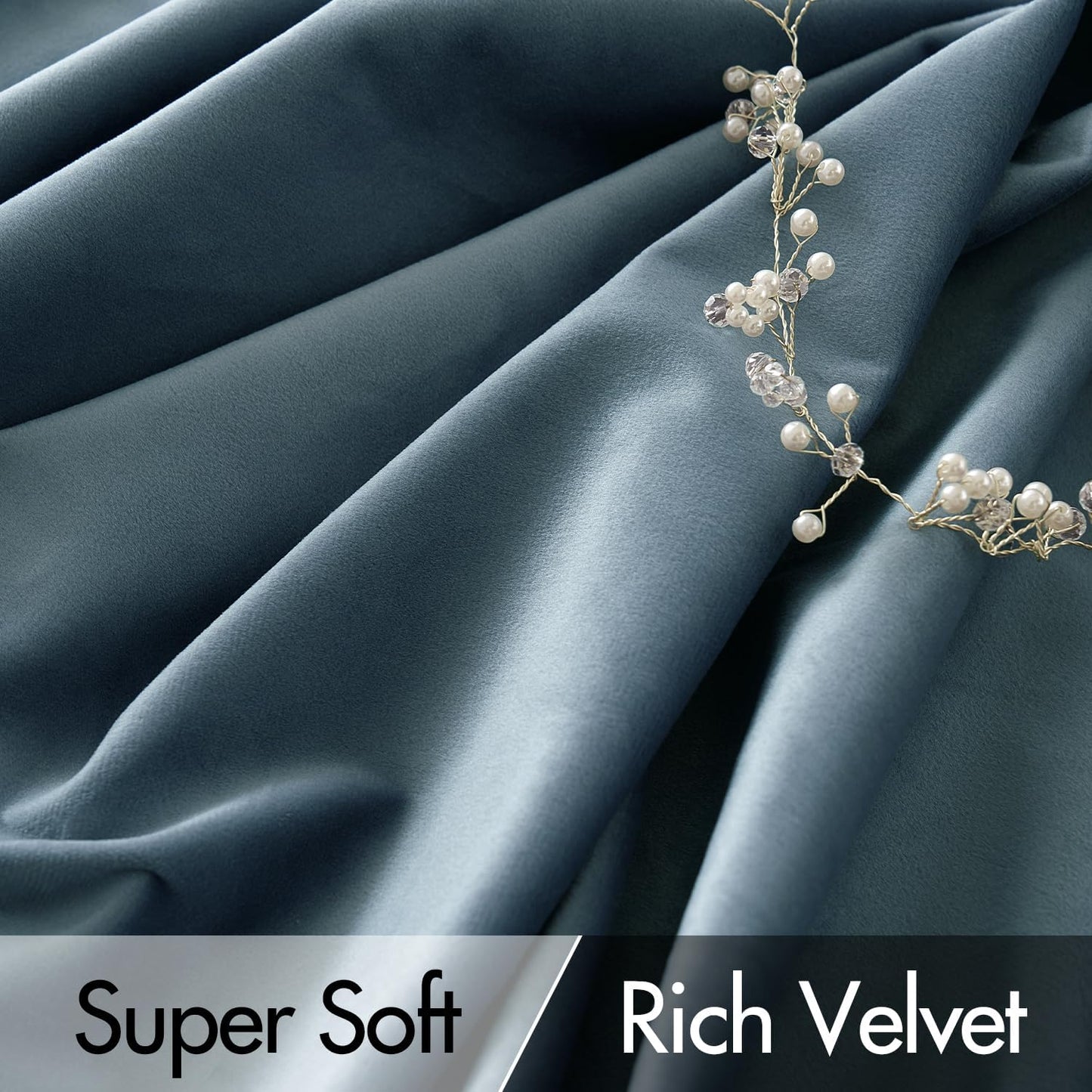 MIULEE Stone Blue Velvet Curtains 108 inches Long 2 Panels - Luxury Pinch Pleated Room Darkening Window Drapes for Bedroom Living Room Thermal Insulated Super Soft, Back Tab Rod Pocket Light Blue