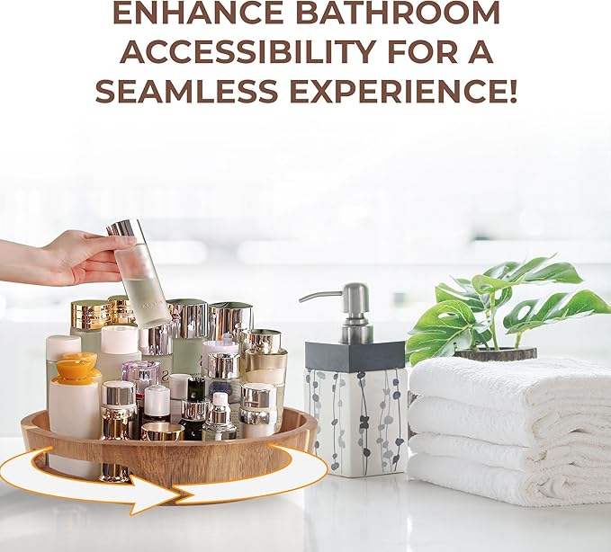 Lazy Susan for Table top 12 inch Wooden Large Lazy Susan Turntable Tray Organizer for Cabinet, Dining Table Centerpiece, Pantry, Kitchen Spice Cabinet Countertop Organizer, 100% Acacia Wood