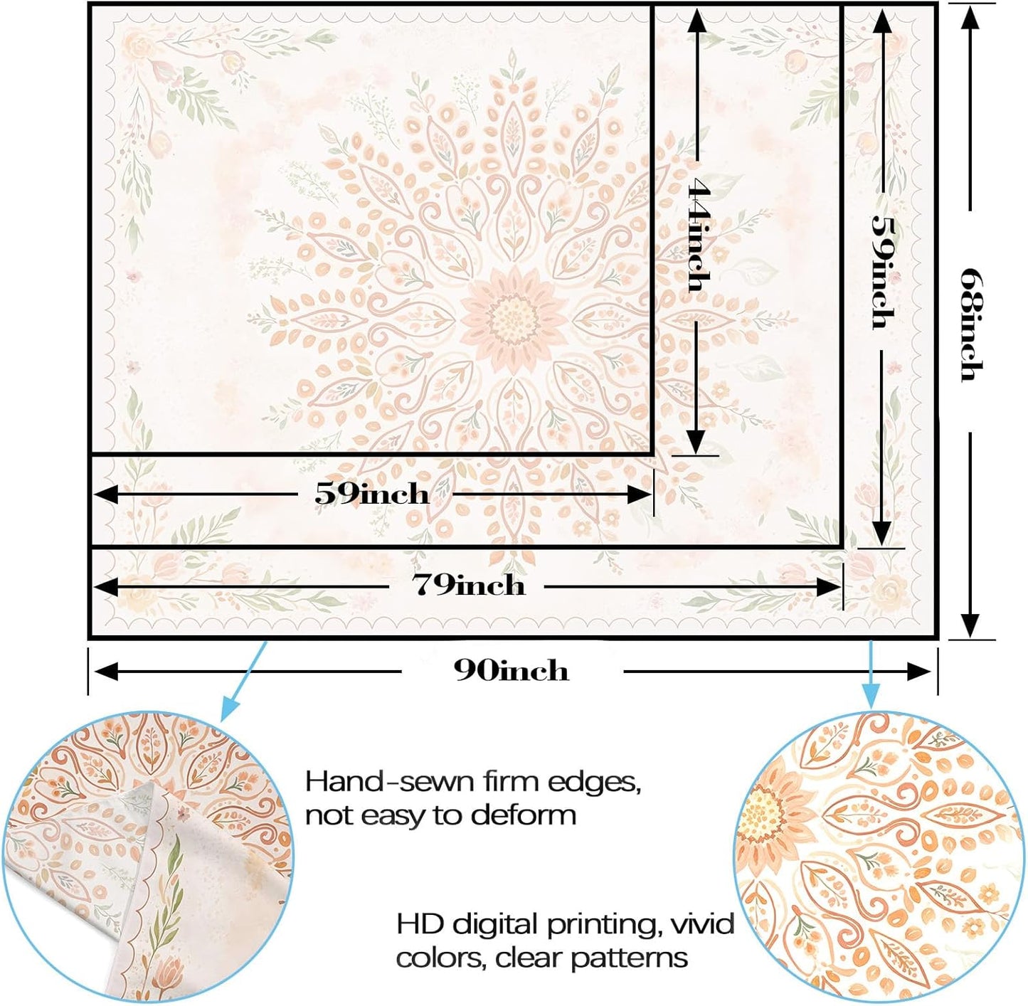 Lunerfex Floral Mandala Tapestry Boho Tapestry for Bedroom Peach Tapestries Wall Hanging Living Room Wall Art and Home Decor 60x80