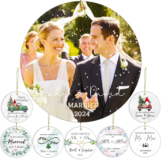 Personalized Christmas Ornaments,Double-Sided Ceramics Picture Custom Wedding Ornament - First Christmas Married as Mr and Mrs 2025 - Engagement Photo Ornament,Customized Xmas Ornaments