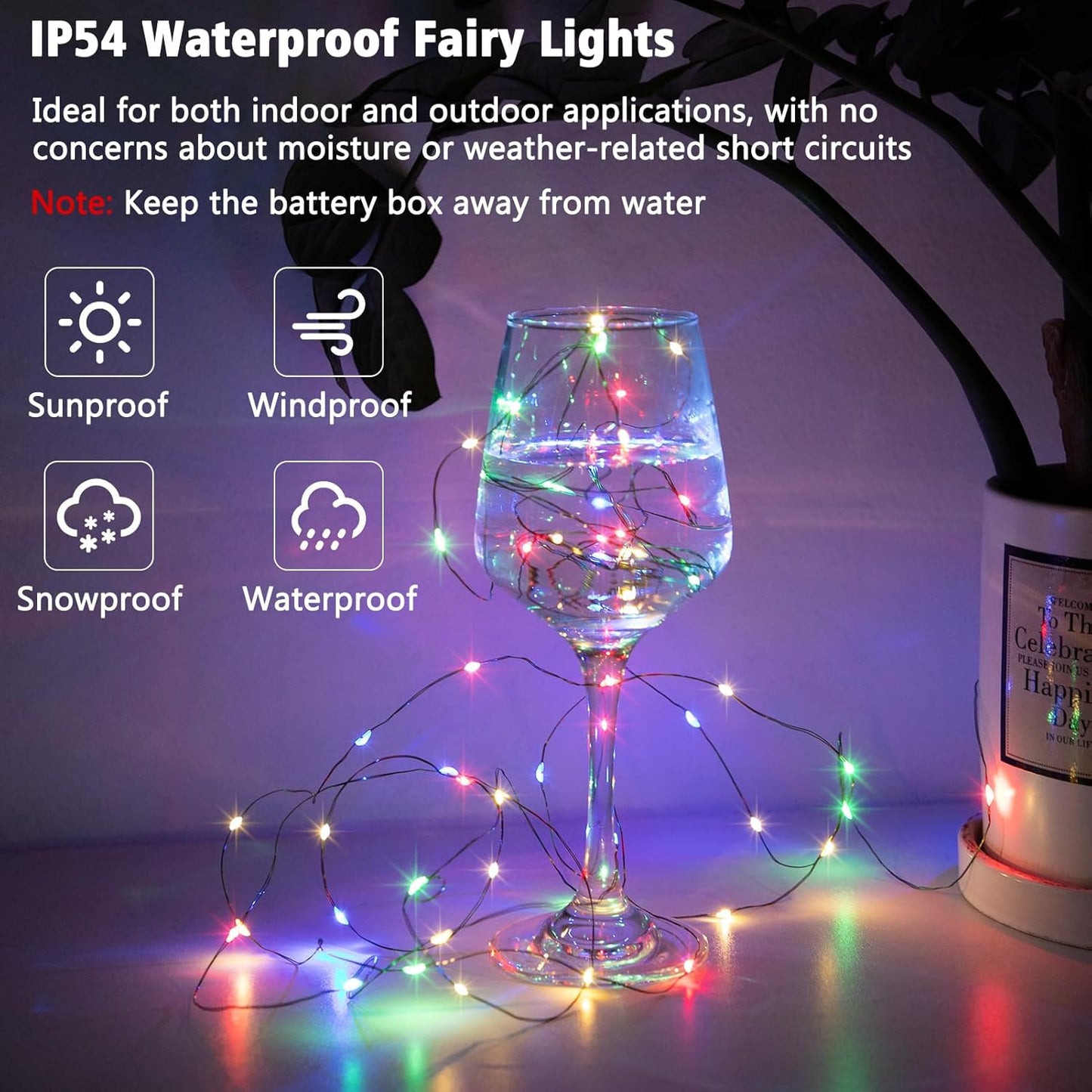 2 Pack Christmas Fairy Lights Battery Operated, 16.4FT 50 LED Dark Green Wire Micro Starry Twinkle Light with Auto Timer Waterproof, Indoor String Lights for Indoor Outdoor Yard Decor (Multicolor)