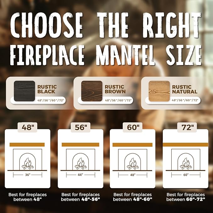 56x8x5 Fireplace Mantel - Handcrafted Hollow Rustic Solid Wood Wall Mounted Floating Shelf with Invisible Heavy Duty Wood Bracket (Weathered Brown)