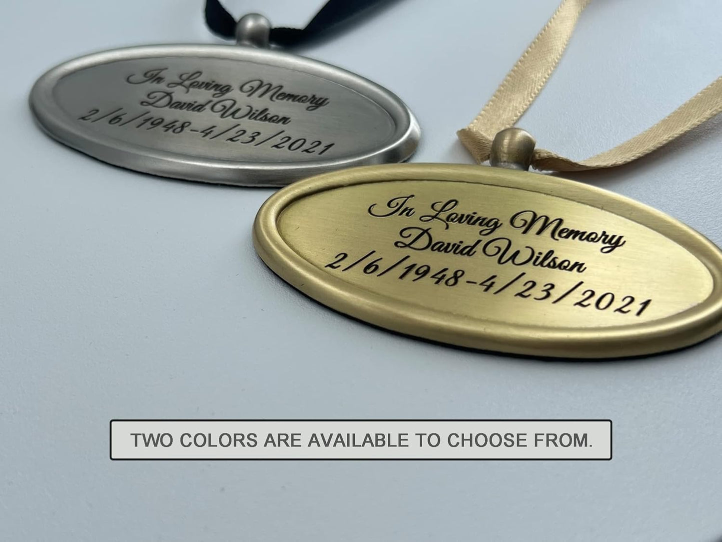 Personalized Engraved Name Tag for Urns - Customizable Plate for Cremation Urns - Engraved Hanging Plate in Silvery Tone with Satin Ribbon (Silvery Pendant)