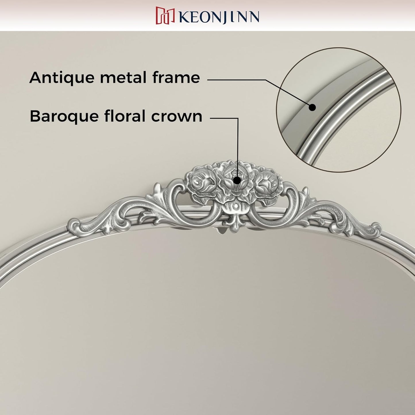 Keonjinn Vintage Mirror 24" x 36", Antique Mirrors for Wall Decor, Silver Arched Decorative Mirror for Mantle, Hallway, Living Room, Fireplace, Bedroom, Bathroom Mirror with French Cleat Mounting