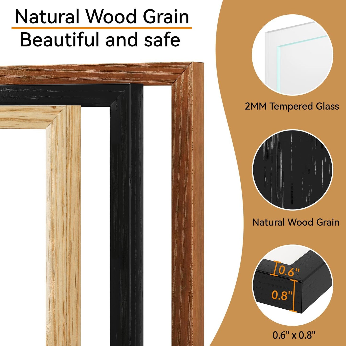 IBUYKE 8x10 Picture Frame,Set of 3,Solid Oak Wood 8x10 Photo Frame with Mat to 5x7,10x8 Picture Frames With Tempered Glass,Tabletop or Wall Mount Display,Home Decor,Black Oak 8 x 10 Frame,UWPF0810B-3