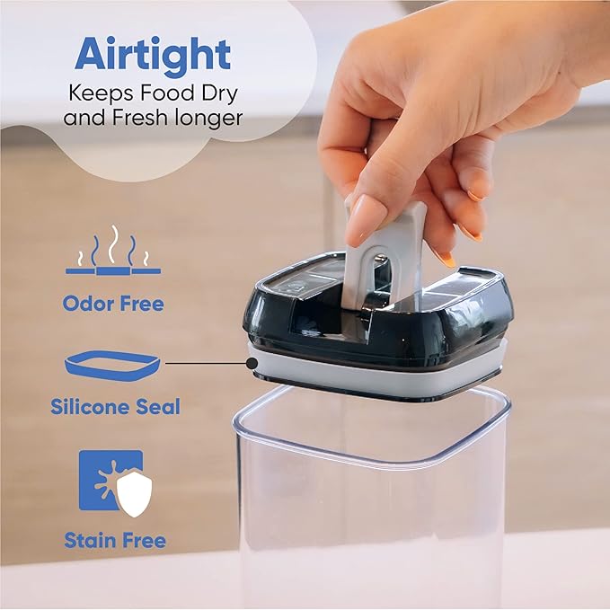 Chef's Path - Set of 7 Airtight Food Storage Containers for Kitchen Storage - Clear Plastic - Durable Strong Lids - Labels and Chalk Marker