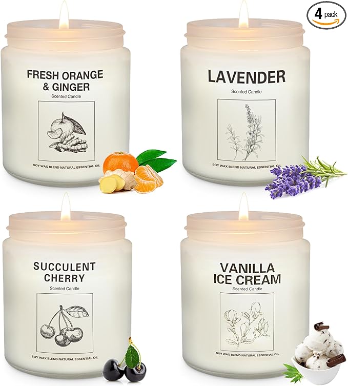 Scented Candles Sets, Candles for Home Scented,Made with Natural Soy Wax & Essential Oils, 35 Hour Burn Time,4 x 7.1 Oz Aromatherapy Candle Gifts for Christmas Birthday Women Mom Best Friends.