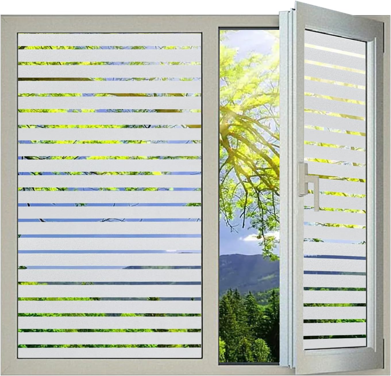 Window Privacy Film with Installation Tools, Stripe Window Film, Static Cling, Anti UV, Heat Control, Ideal for Home Shower Office Glass Door (Stripes Pattern, 29.6X78.7Inch)