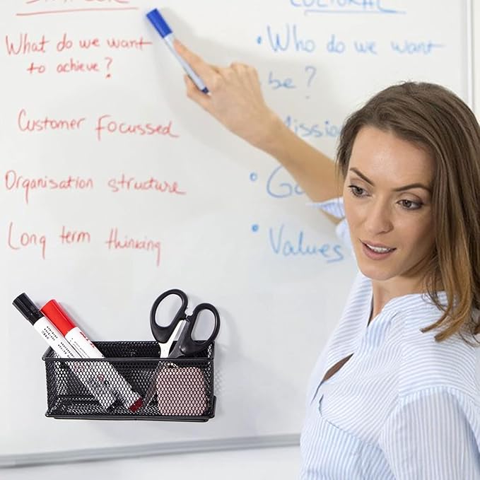 dedoot Magnetic Pencil Holder, Black Mesh Pen Organizer Strong Magnetic Storage Basket Organizes Pens, Pencils, Markers for Whiteboard, Locker, Fridge, Cubicle Desk, Offices 6.3x2.3x2.6inch,2 Pack