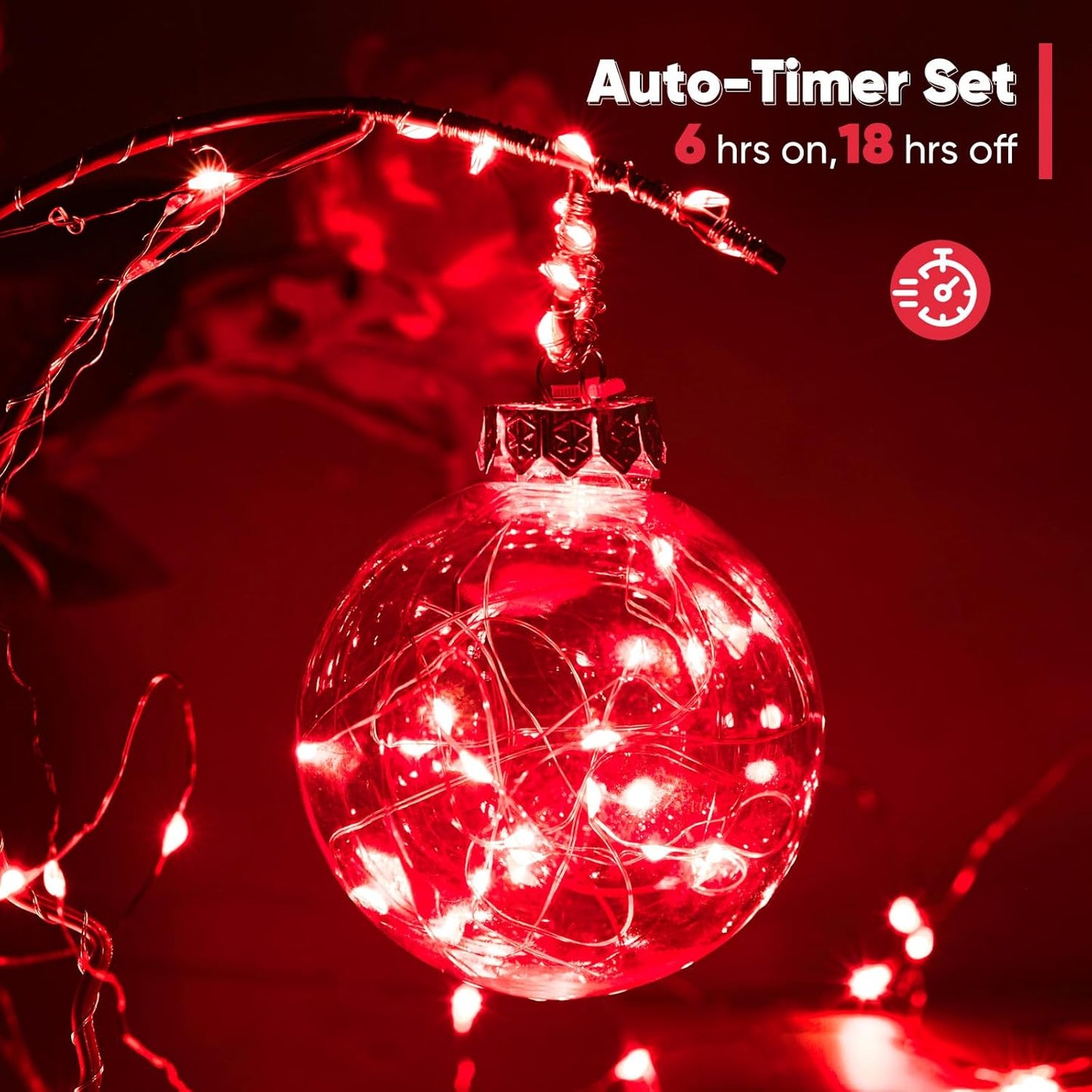 2 Pack 16.4 Ft. Battery Operated Outdoor String Lights with Remote & Timer, LED Red Fairy Lights, Waterproof Twinkle Lights for Bedroom, Dorm, Mason Jar, Wedding, Party, Christmas