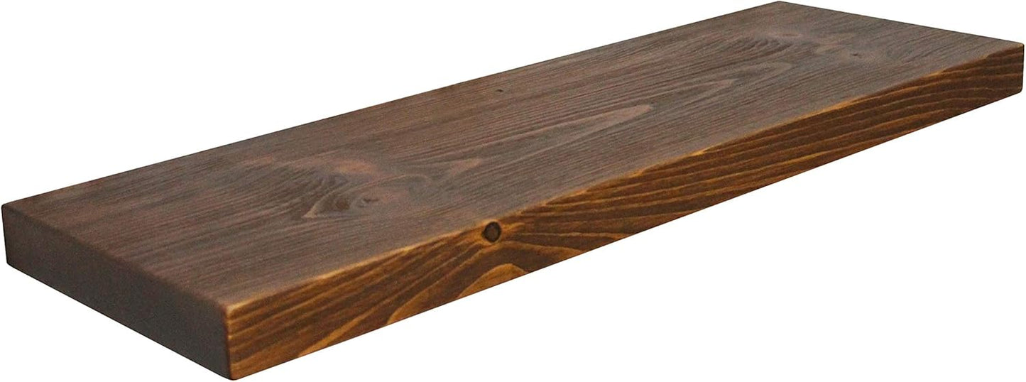 Joel's Antiques - 24 Inch Wooden Floating Shelves for Wall - 24x12x2 in - Made of Natural Wood - Short Heavy Duty Rustic Wall Shelves for Bedroom - Perfect for Bathroom, Kitchen - Medium Brown