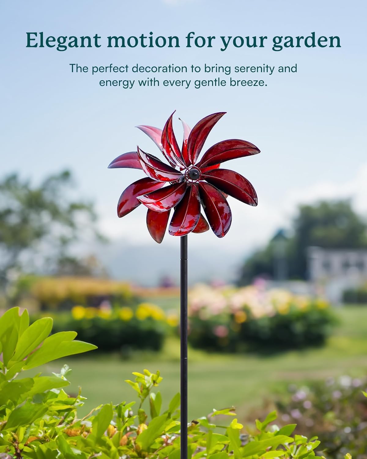 Wind Spinners Outdoor - Red Metal Windmill with Stake for Yard and Garden, Kinetic Wind Sculptures & Spinners, Gift Decor Ideas for Garden Lovers (12" W x 70" H)