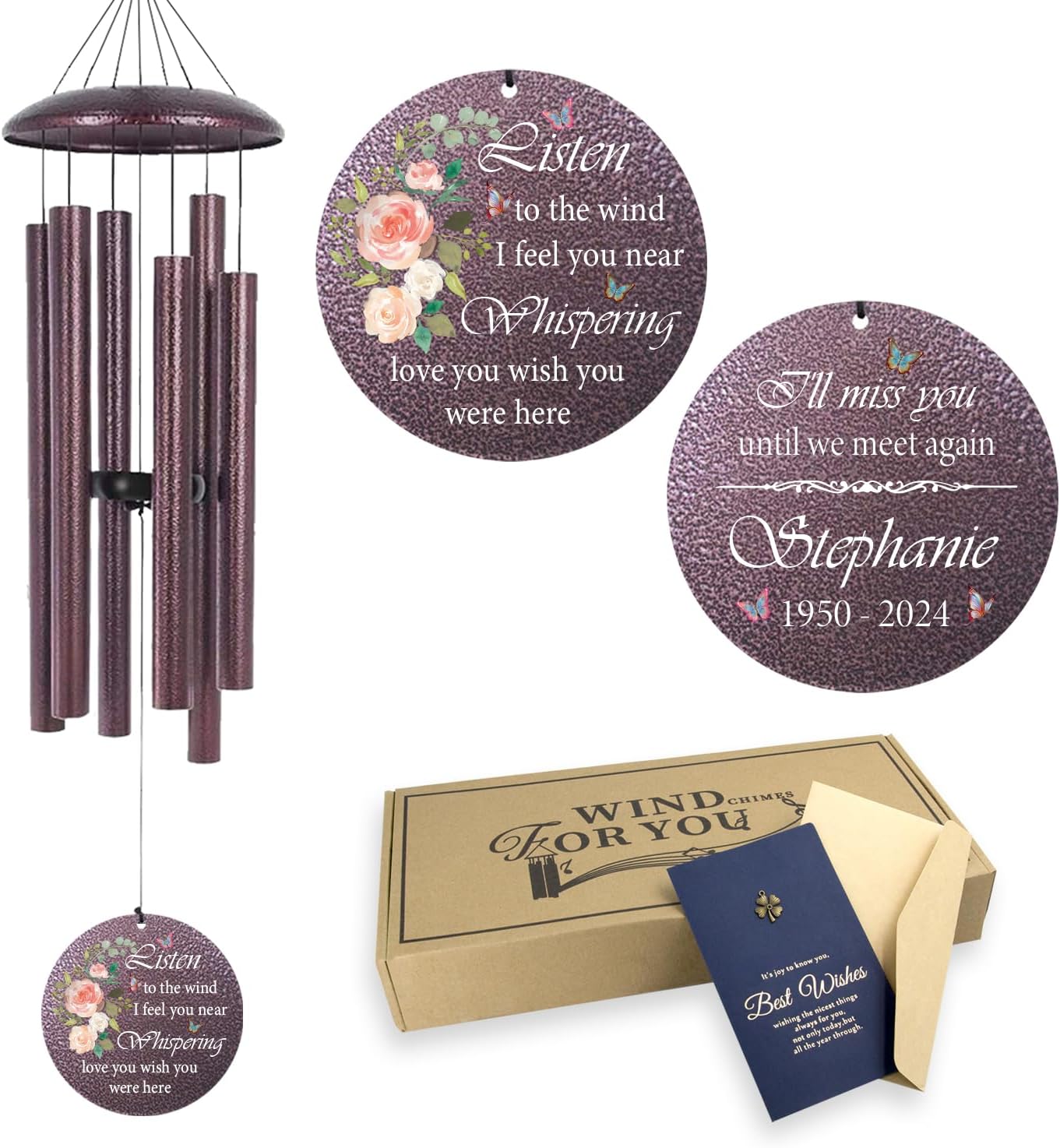 ASTARIN 36" Large Deep Tone Personalized Sympathy Wind Chimes, Memorial Wind Chime for Loss of Mother Father Loved One, Hummingbird Bereavement Gifts Decor Outdoor Patio Garden Graveyard