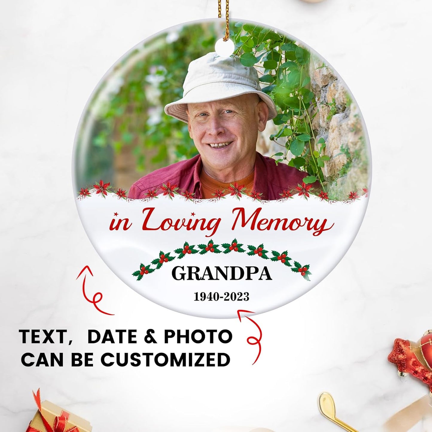 Customized Sympathy Gift for Loss of Loved One - Personalized Christmas Photo Ornaments 2025 - Custom Photo, Name, Years Memorial Gifts
