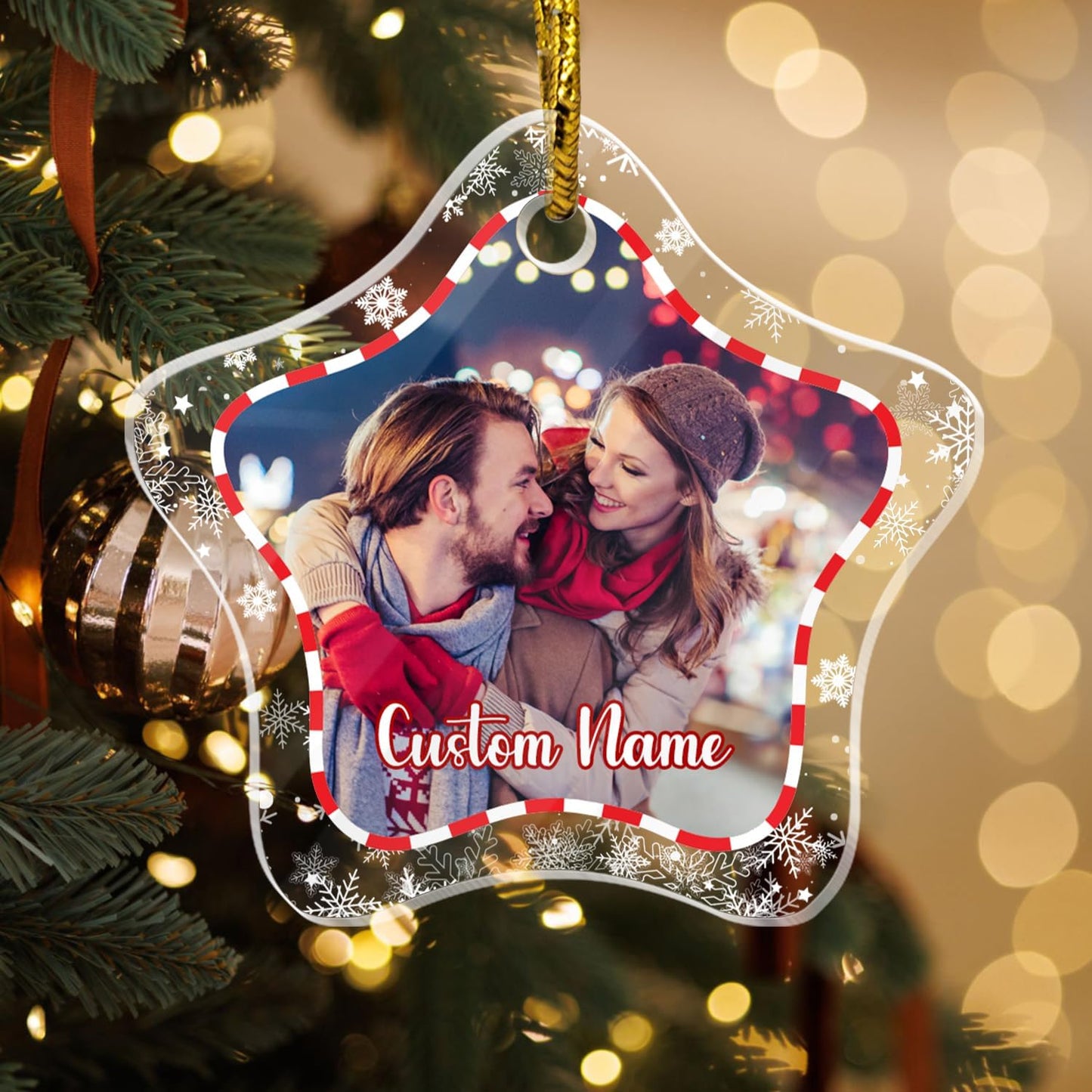 Personalized Christmas Ornaments, Crystal Custom Hanging Ornaments, Decorative Photo Hanging Glass Pendant, Design Own Picture, Gifts for Christmas, Star Shape for Family/Friends