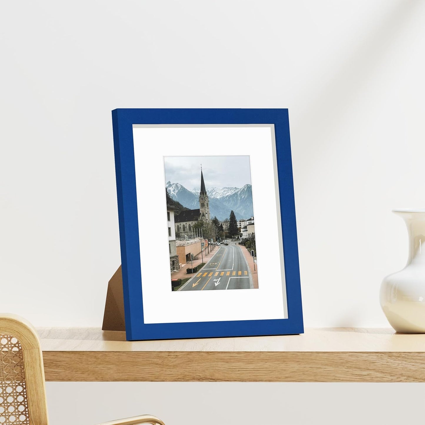 Vittanly 8x10 Picture Frame Set of 9 - Display 5x7 Photos with Mat or 8x10 Without Mat, Wall Mount & Tabletop Frames for Home Decor, Horizontal or Vertical (Blue)