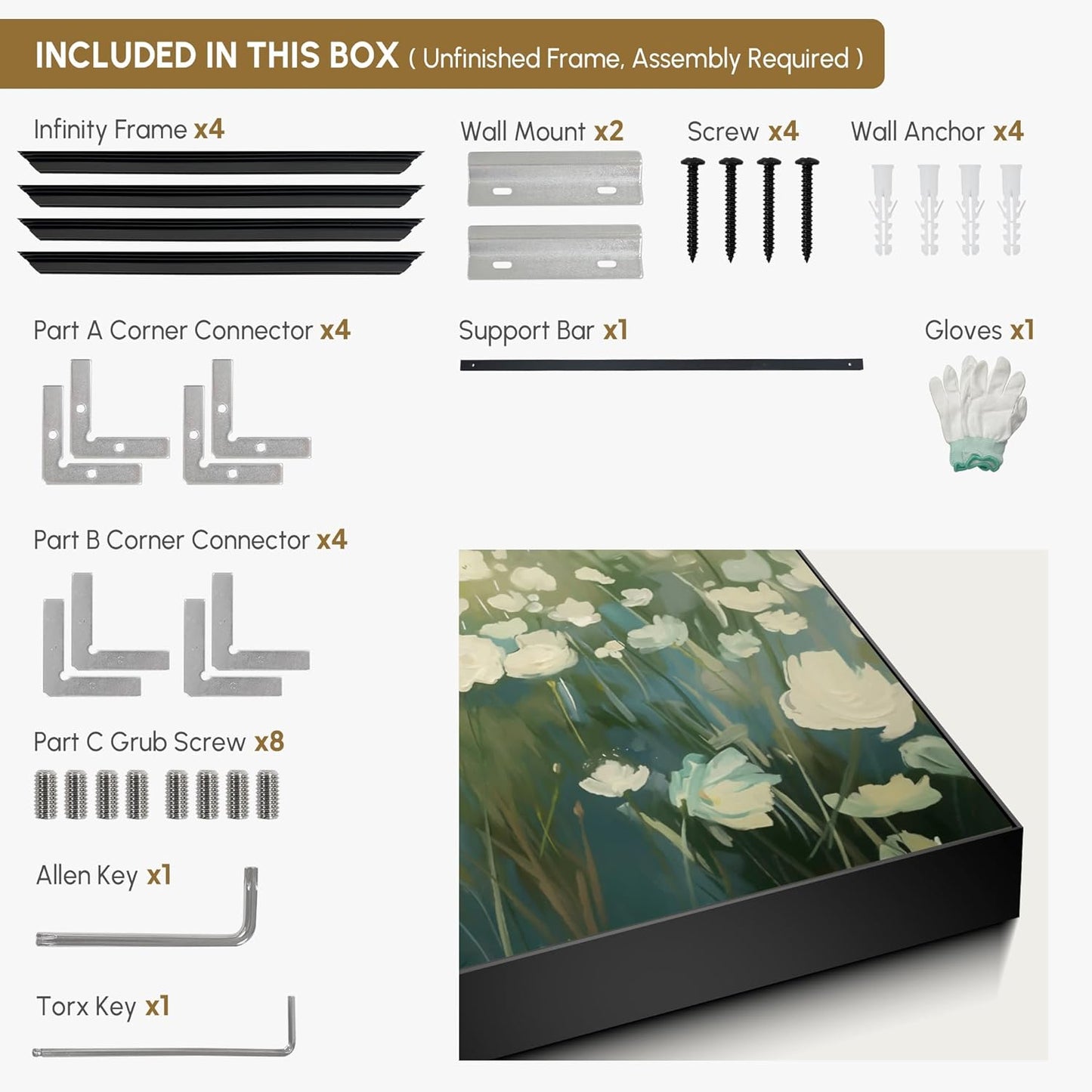 SIGNWIN 36"x72" Extra Large Framed Wall Art White Wildflower Field in Impressionist Style, Soft Floral Landscape for Home Living Room Bedroom Decor (Frame Assembly Required)