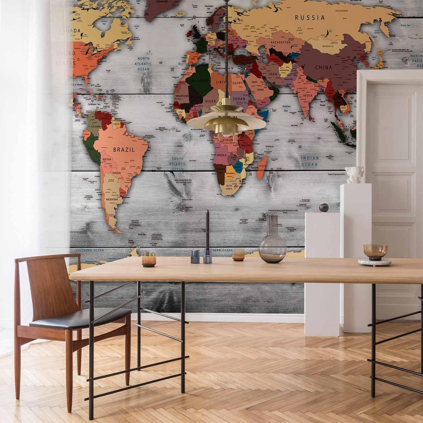 artgeist Wall Mural World Map 138x101 in - XXL Non-Woven Wallpaper Fleece Wall Decor Photo Print Picture Image Design Home Map of The World k-B-0009-a-c
