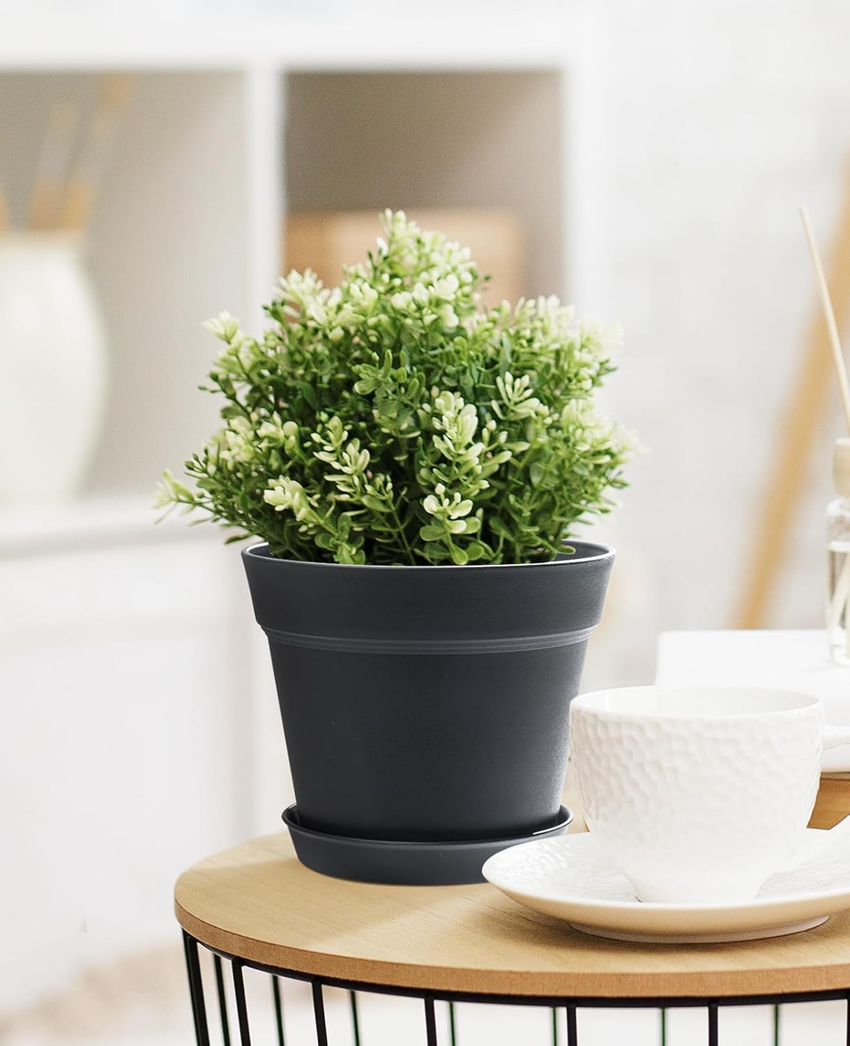 homenote Plant Pots,6/7.5 Inch Flower Pots for Plants Plastic Planters for Indoor with Multiple Drainage Holes and Trays, for All Home Garden Flowers Succulents,Outdoor(Black,10 Pack)