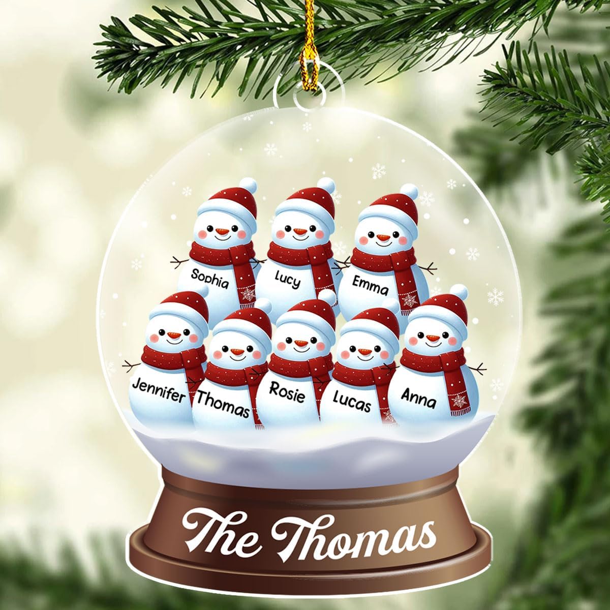 Personalized Family Christmas Acrylic Ornament 2024 - Custom Name Snowman Family Members up to 10 People, Snow Globe Ornament Gifts for Family Tree Decoration (A03, 3 Names)