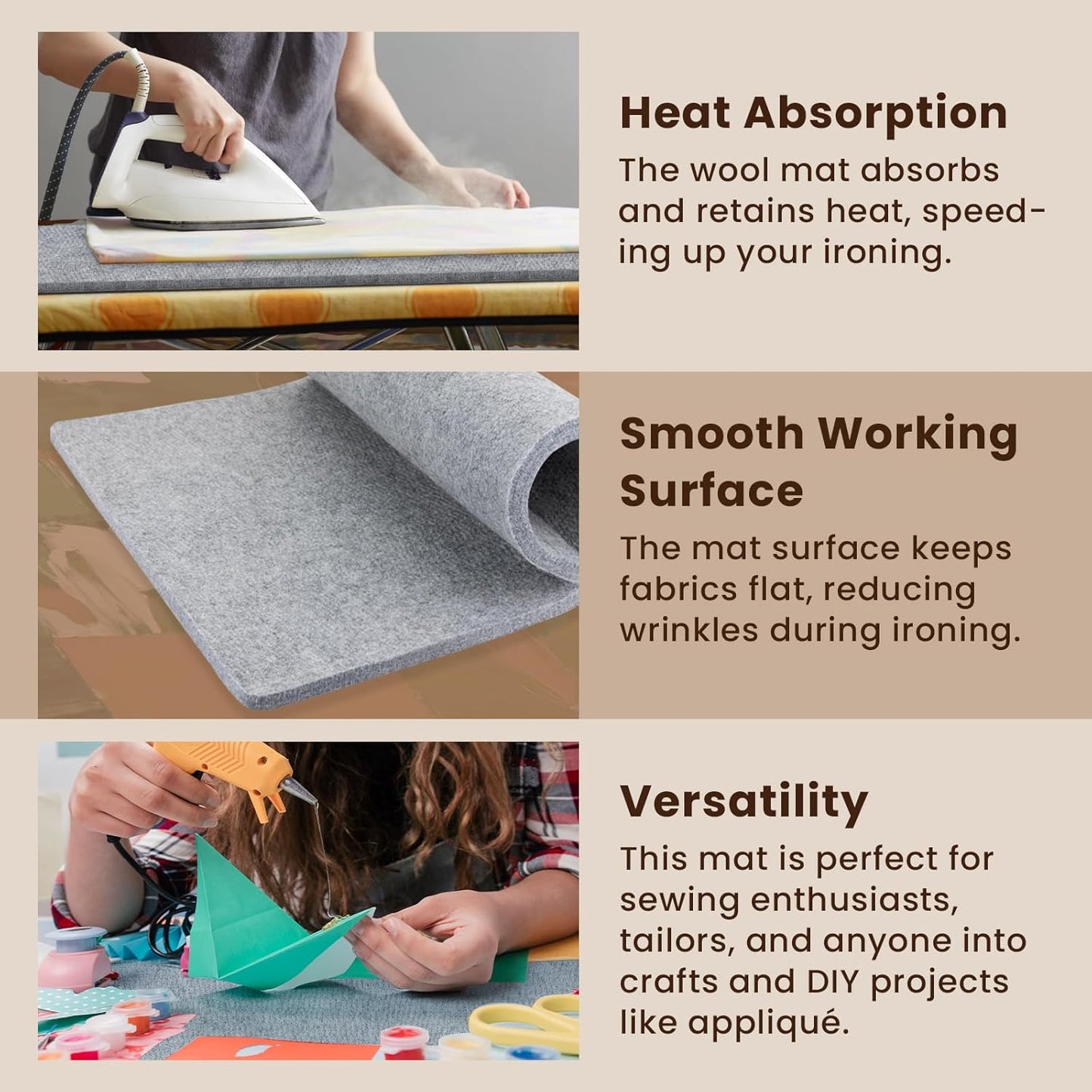 Somime 24x36" Wool Pressing Mat, 100% New Zealand Wool Ironing Mat, Felted Wool Ironing Board for Sewing, Quilting, DIY Crafts, and Embroidery