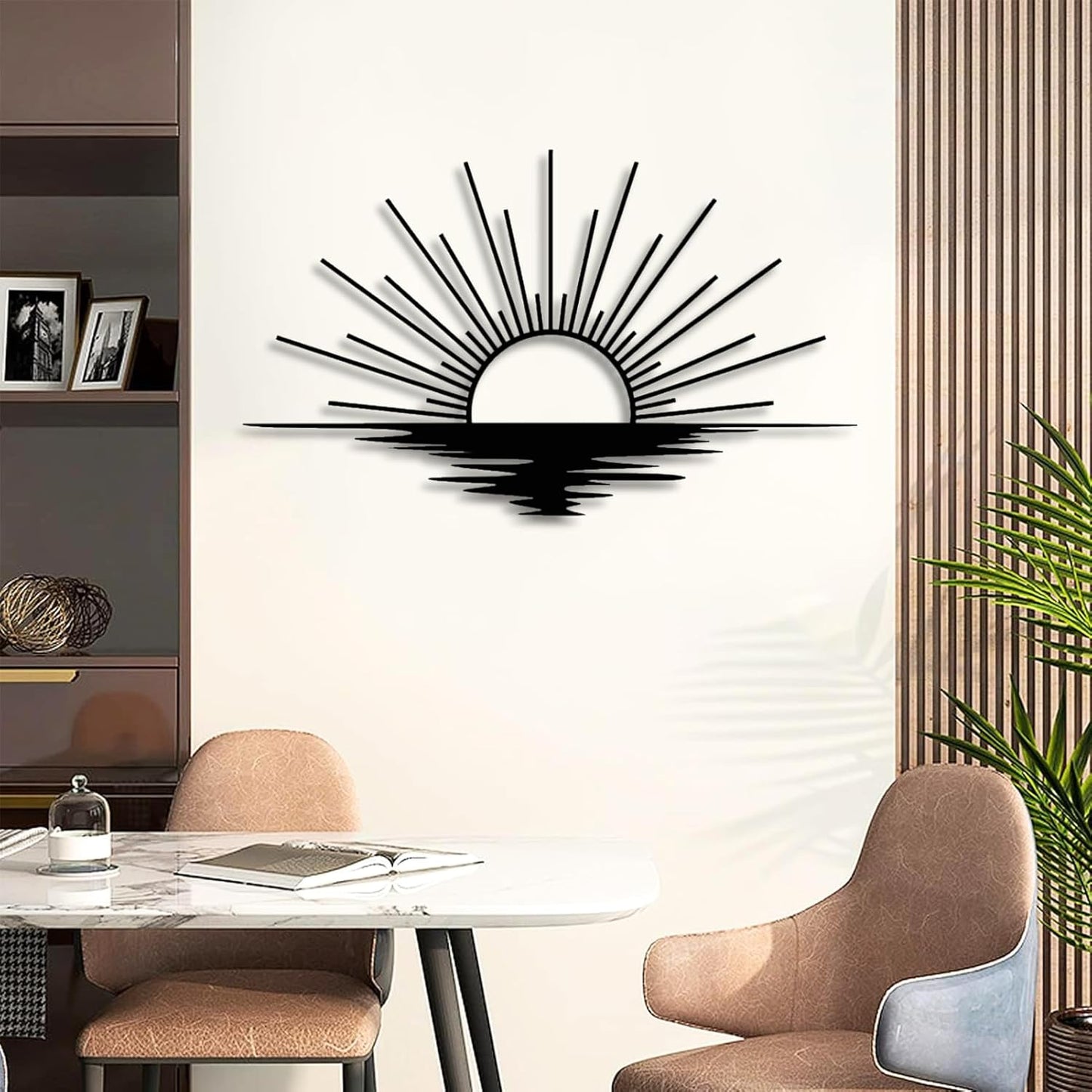 Sunrise Metal Wall Art, Metal Sun Wall Decor, Metal Sun Outdoor Decor, Large Metal Sun Wall Art, Sun Wall Art, Boho Sun Wall Art, Sunshine Metal Sign, Living Room Bedroom Wall Hangings (Silver, 29"x 17"| 76x45cm )
